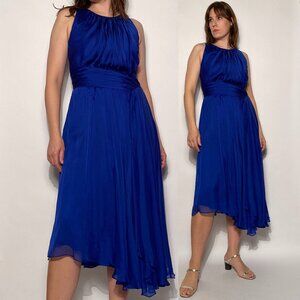 CARMEN MARC VALVO Designer Cobalt Blue Silk Gown! Size 8